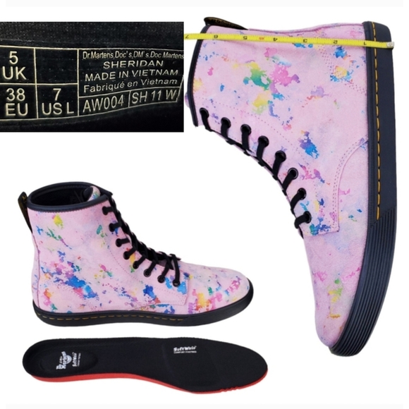 NWB Dr Martens sheridan suede lace up boots pink rainbow burst barbiecore hi top - Picture 15 of 15